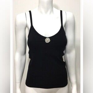 Bordeaux | Seamless Black Stretch Cami Tank Top Rhinestone Center OS